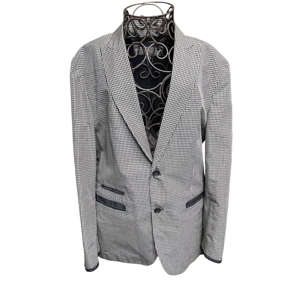 JOHN VARVATOS Jacket 50 Hook Gray plaid Cotton linen